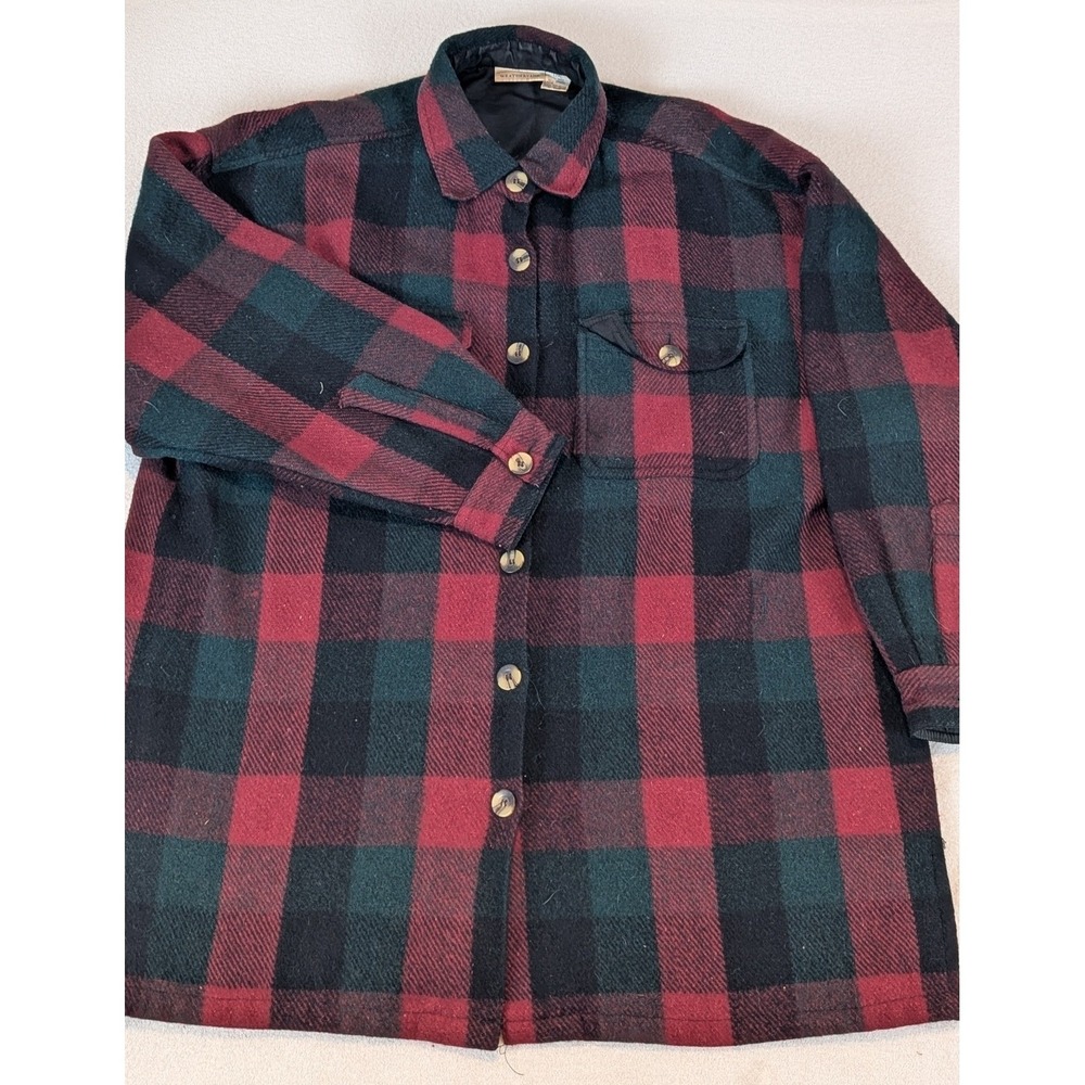 VTG 90's Plaid Wool Work Barn Jacket Red Black Weathervane Long Sleeve Coat L/XL - Picture 2 of 11